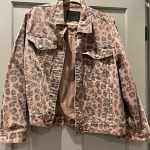 BLANKNYC Womens Brown Leopard Print Button Front Pockets Denim Jacket, L